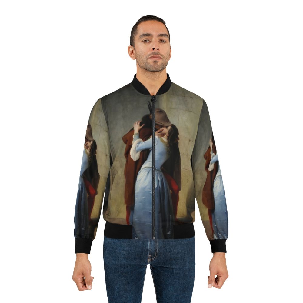 Bomber jacket featuring the famous painting "The Kiss" by Italian artist Francesco Hayez - Lifestyle