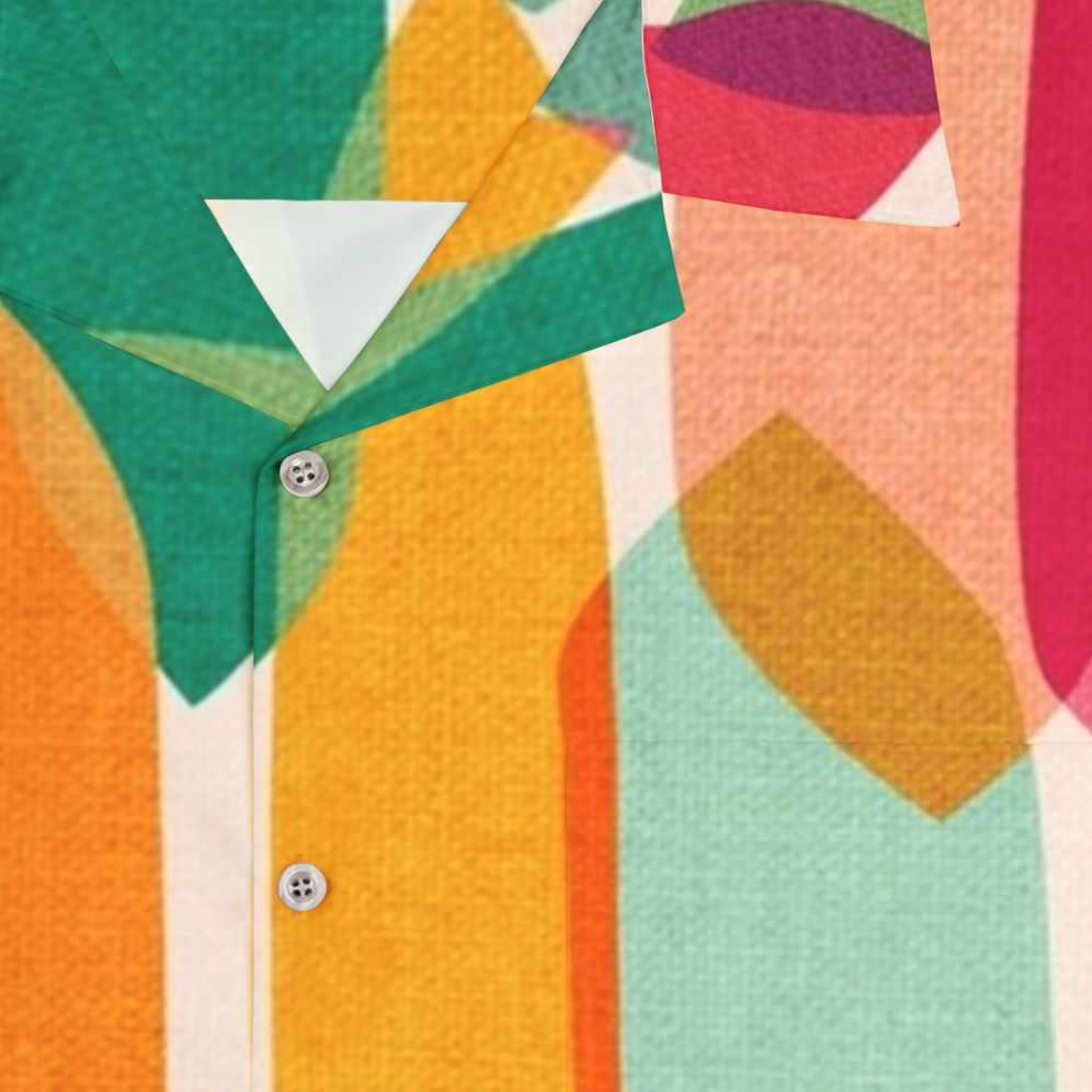 Mid-century modern inspired Hawaiian shirt with a colorful, abstract geometric print design - Detail