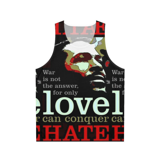 Marvin Gaye inspired unisex tank top with "Love Conquers Hate" graphic