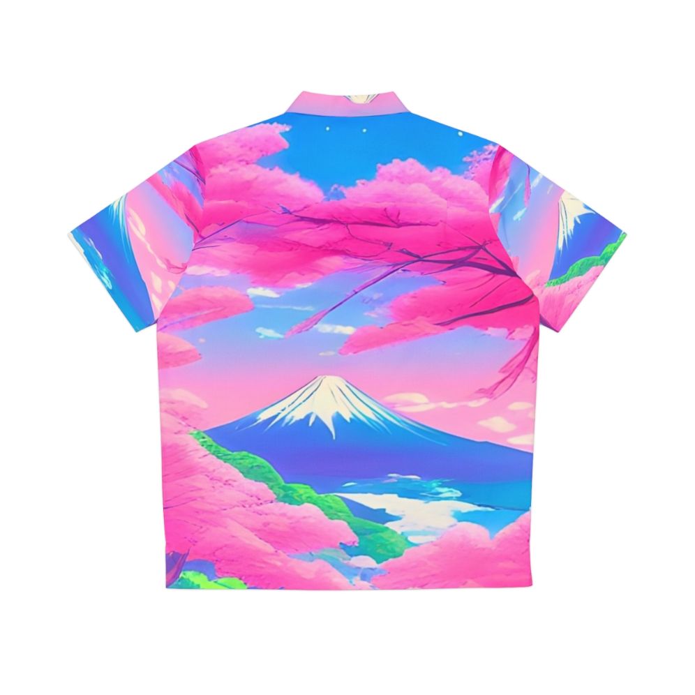 Sakura landscape Hawaiian shirt with vibrant cherry blossoms and Mt. Fuji - Back