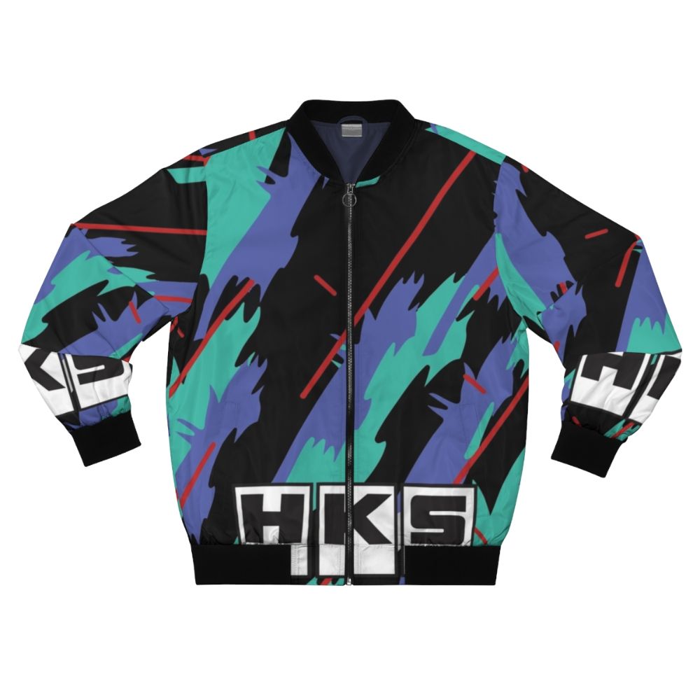 A retro-styled JDM-inspired bomber jacket featuring the HKS logo and design