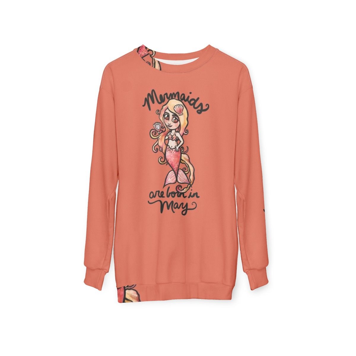 Mermaid sweatshirt with "Mermaids Are Born In May" text - hanging