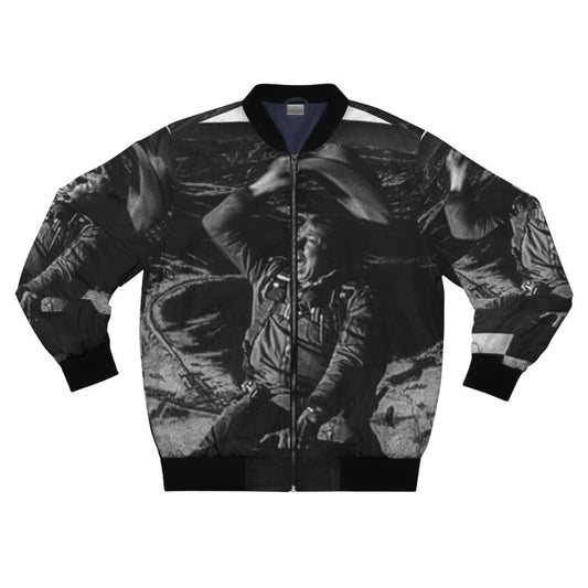 Vintage-inspired bomber jacket with "Bomb Rider" design, reminiscent of the iconic film Dr. Strangelove