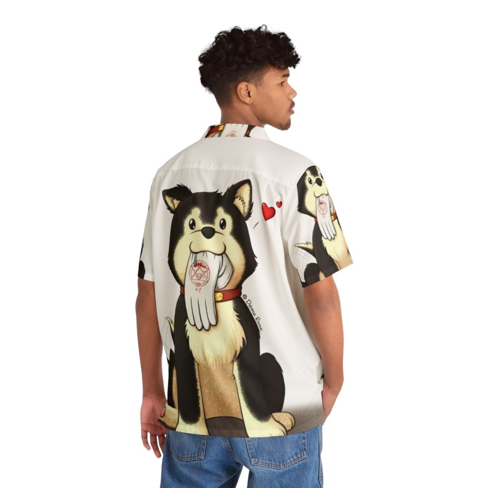 Black Hayate Anime Hawaiian Shirt Featuring the Beloved Puppy from Fullmetal Alchemist - People Back