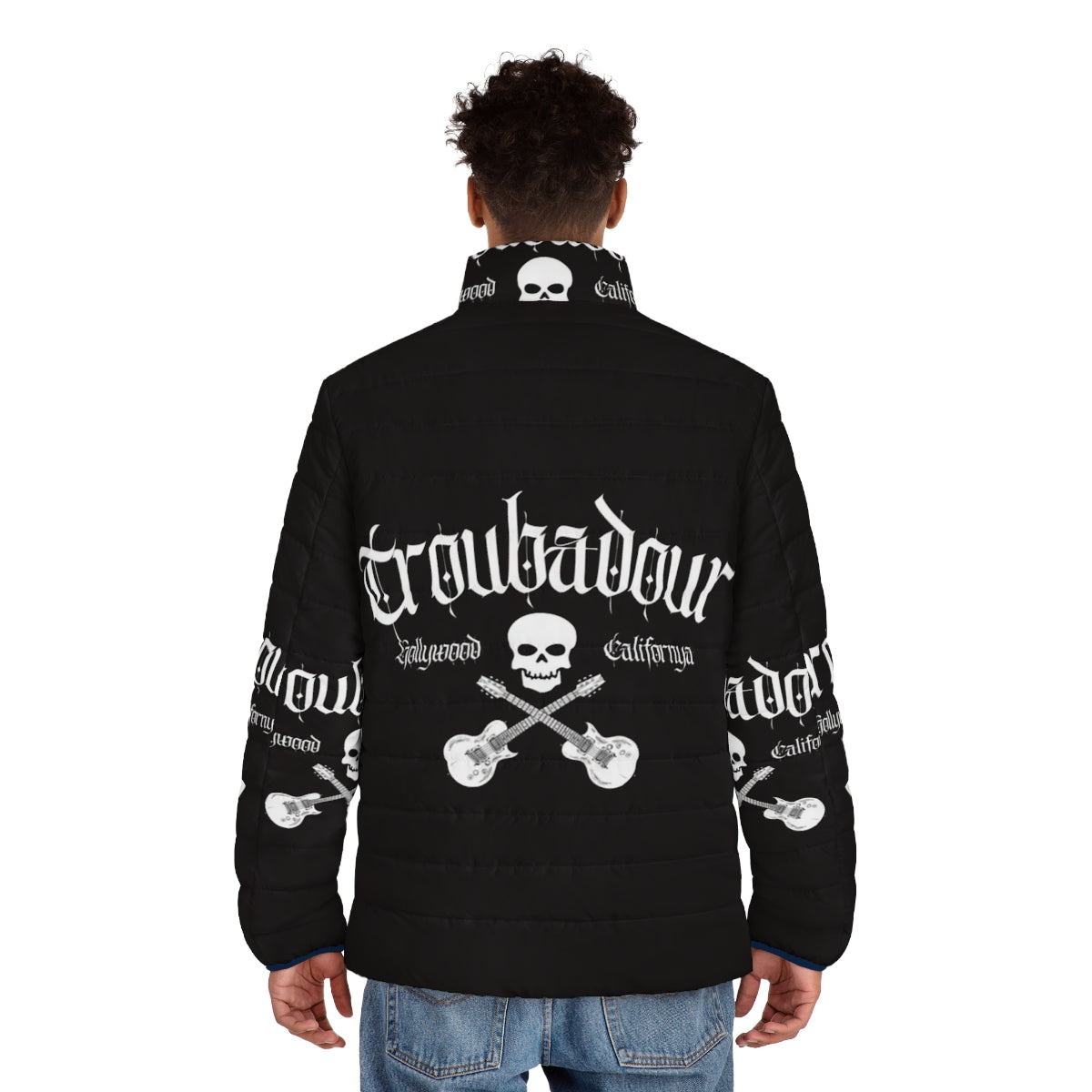 Troubadour Retro Puffer Jacket with Skull Art Design - men back