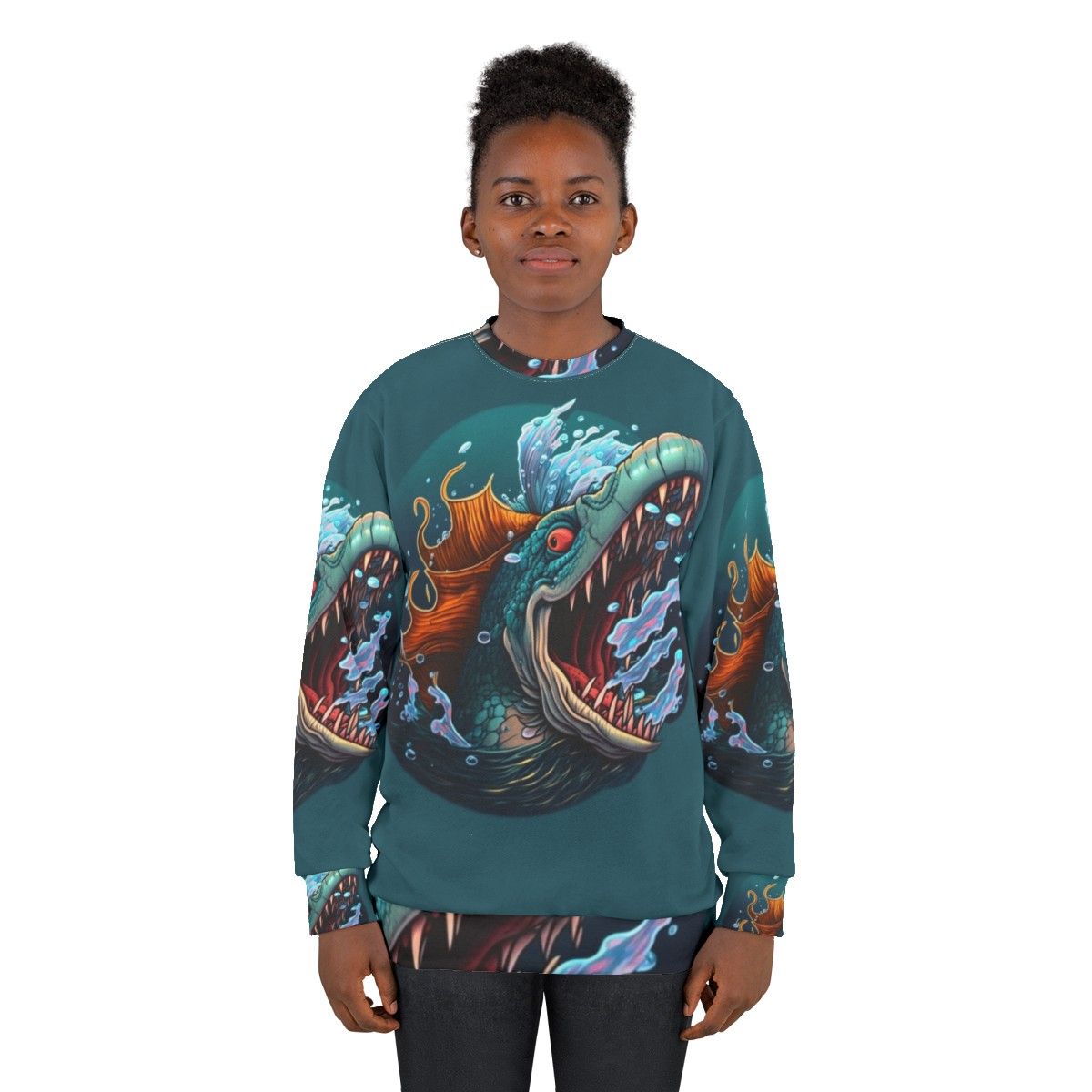 Sweatshirt featuring mythical sea creatures and fantasy ocean life - women