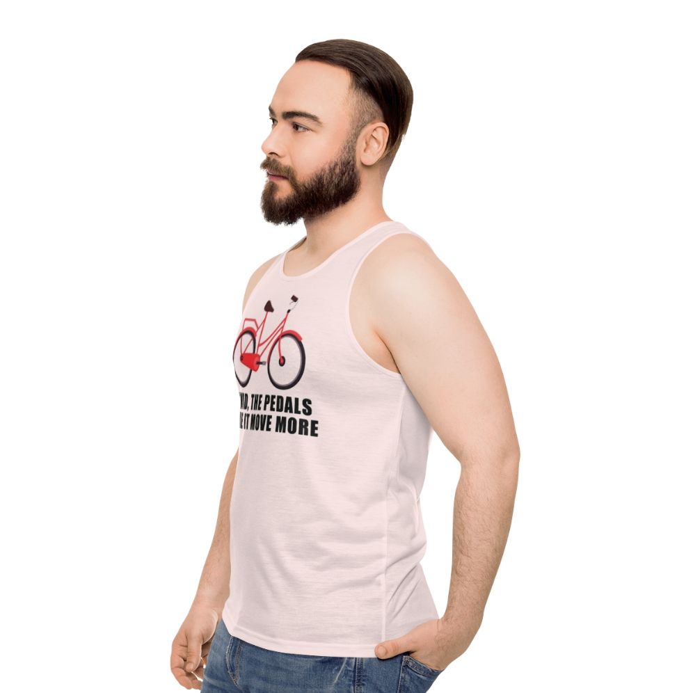 Unisex tank top with cycling-themed Schitt's Creek design - men side