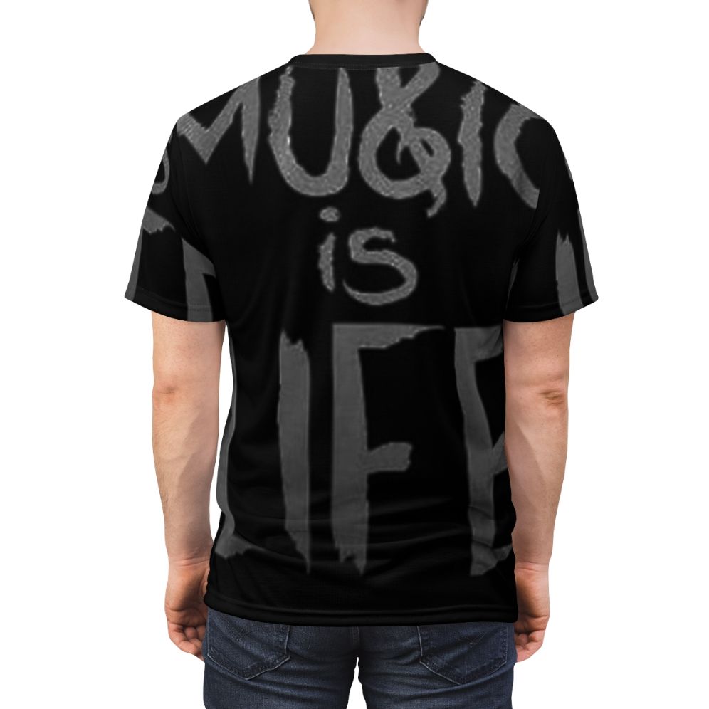 Stylish music-inspired t-shirt featuring the words "Music and Life" - men back