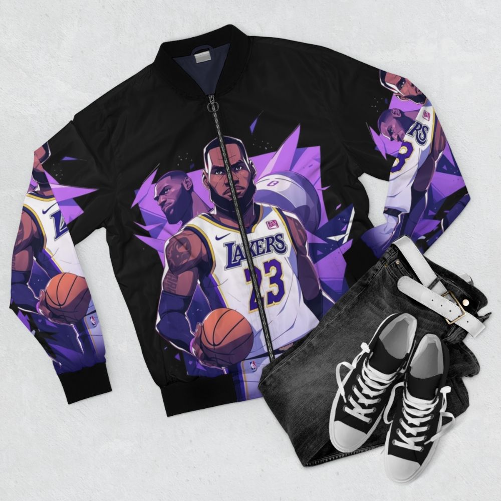 Lebron James 'King 23' Basketball Bomber Jacket - Flat lay