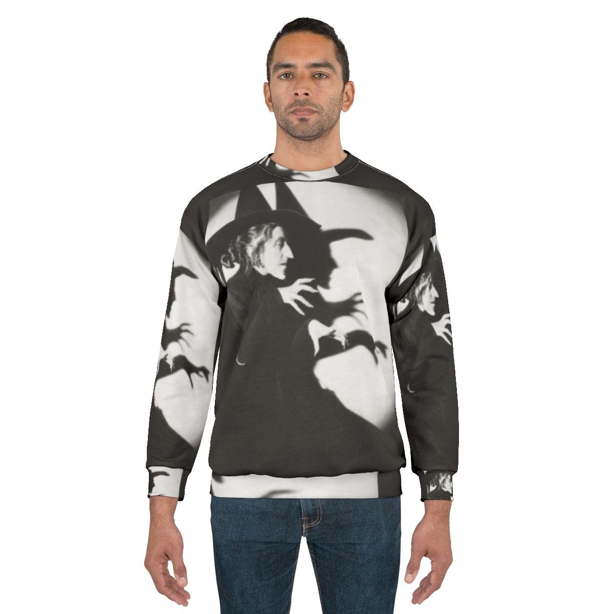 A cozy "Bad Witch" sweatshirt featuring a chilling design - men