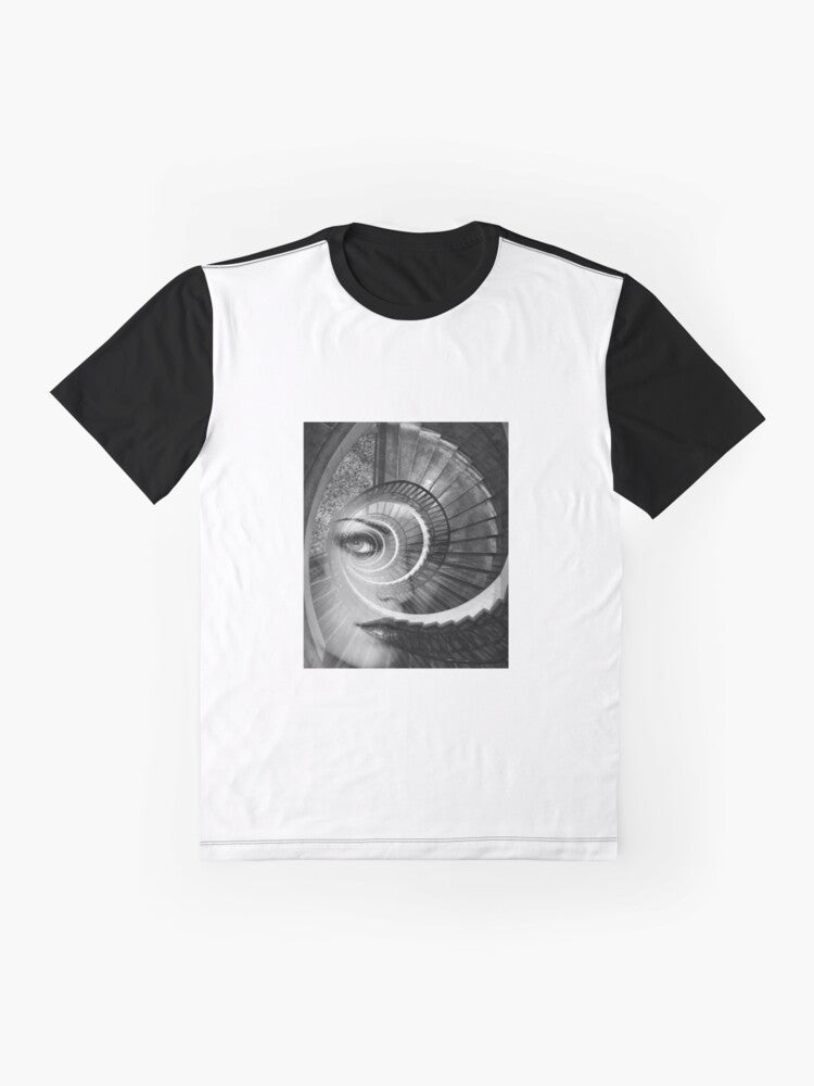 Spiral dreamy abstract design on a graphic t-shirt - Flat lay