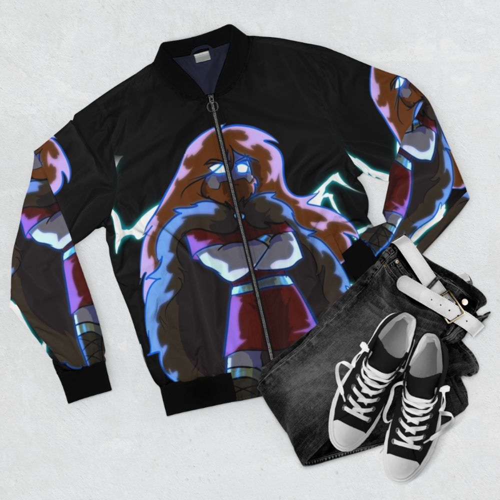 Thor Bomber Jacket featuring Norse mythology and thunder god design - Flat lay