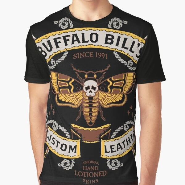 Retro Buffalo Bill graphic t-shirt with silence of the lambs inspired horror and gothic design