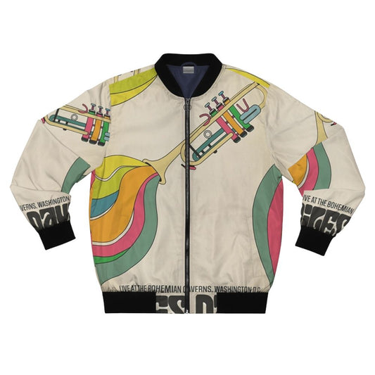 Vintage aesthetic bomber jacket with a music album design