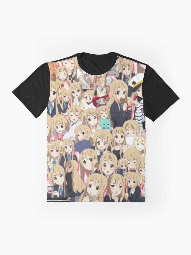 Mugi Kotobuki from the anime K-On! featured on a high-quality graphic t-shirt. - Flat lay