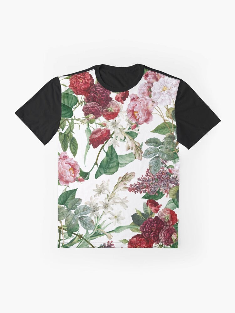 Exotic Garden Summer Graphic T-Shirt featuring a botanical, tropical, vintage, and retro design - Flat lay