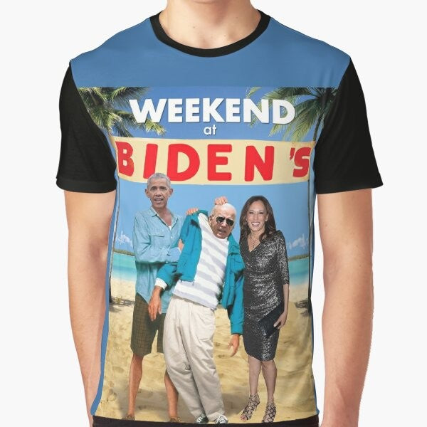 "Weekend at Bidens" funny parody t-shirt design featuring Biden and the "Weekend at Bernies" pun