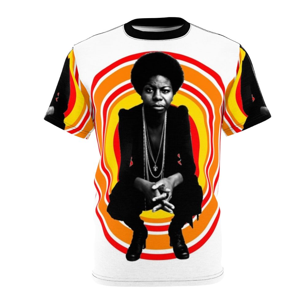 Retro-style t-shirt design featuring the iconic jazz singer and pianist Nina Simone