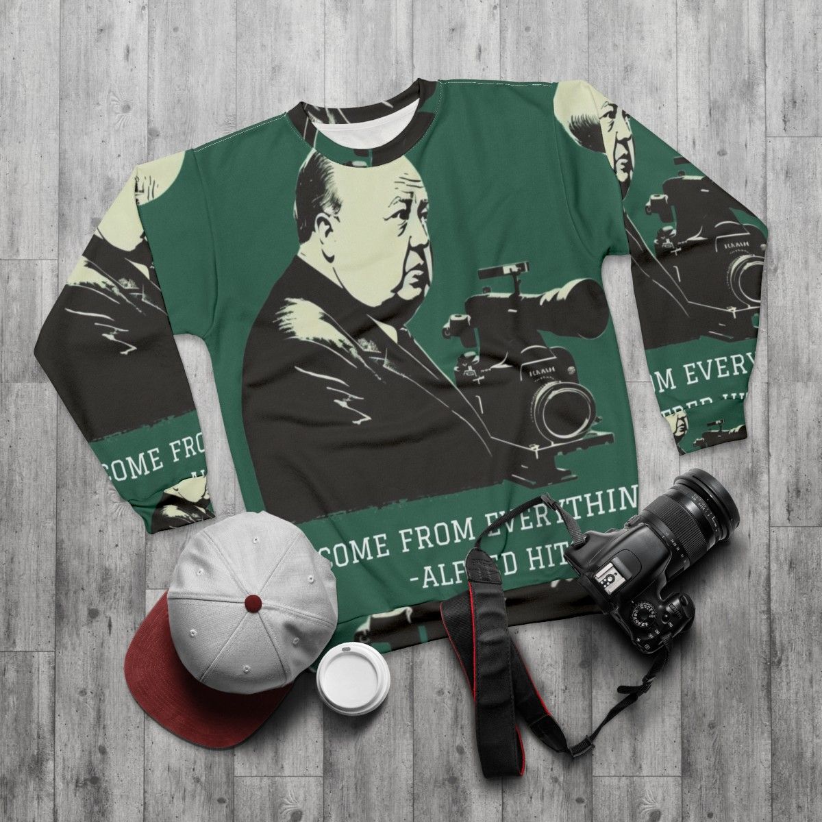 Alfred Hitchcock Illustration Sweatshirt - flat lay