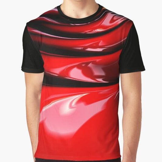 Liquid red latex graphic t-shirt