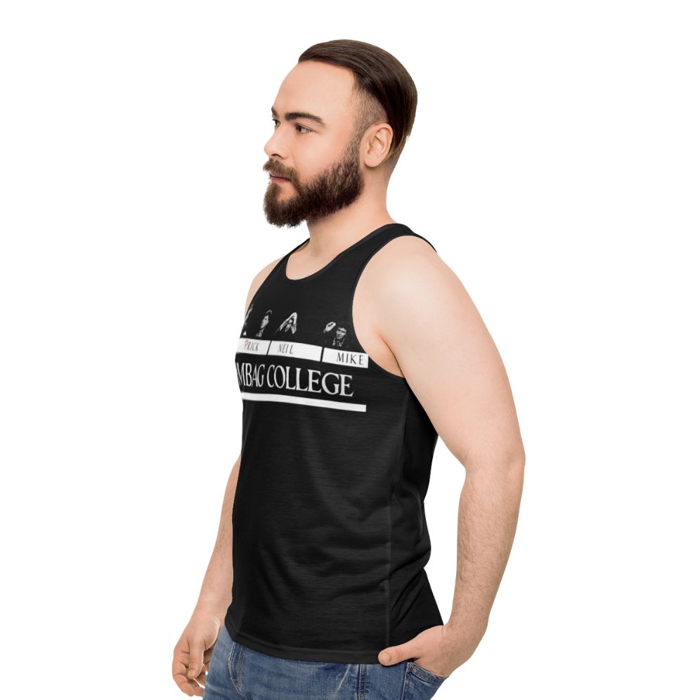 Unisex 1980s punk rock college lifestyle graphic tank top - men side