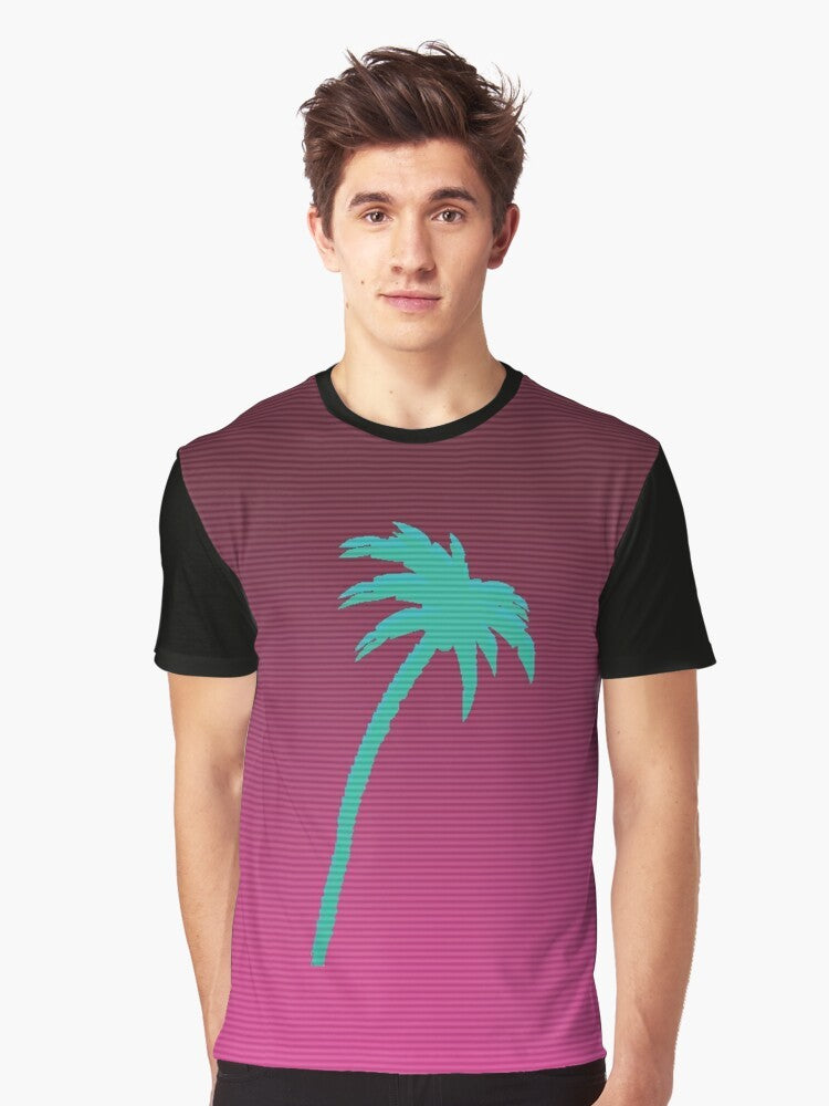 Hotline Miami inspired palmtree vaporwave graphic t-shirt - Men