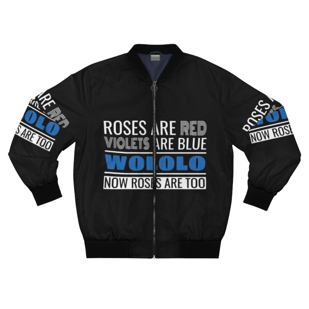 Age of Empires inspired bomber jacket, featuring the iconic "wololo" cheat code reference.