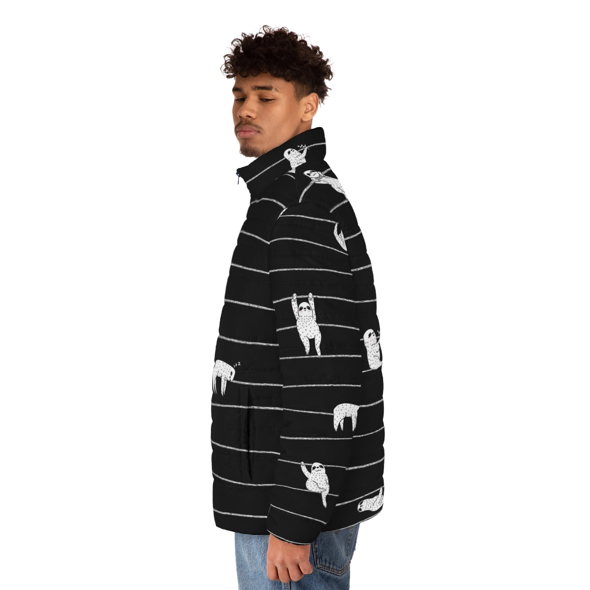 Sloth Stripe Puffer Jacket - men side left