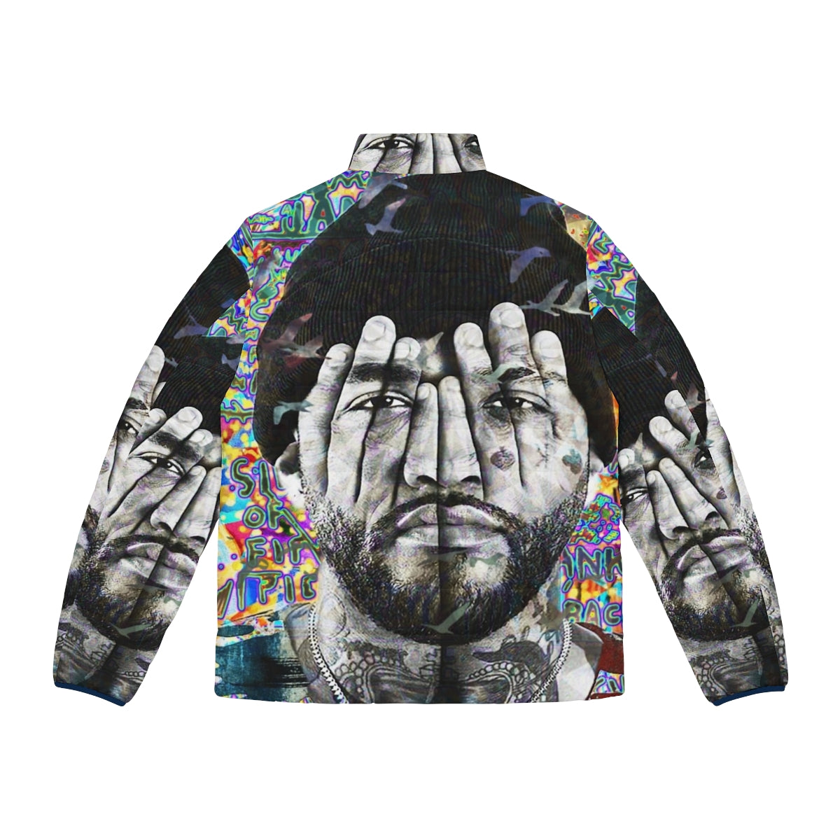 Joyner Lucas Portrait Puffer Jacket featuring the iconic rapper's portrait - Back