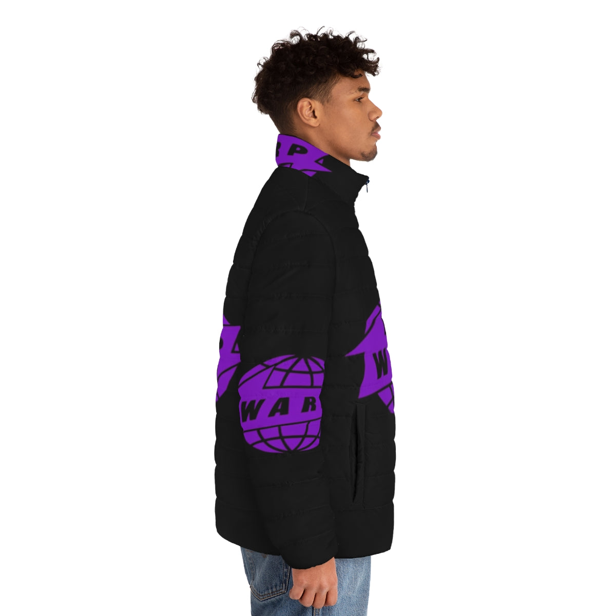 Warp Classic Puffer Jacket, perfect for electronic music and rave enthusiasts - men side right