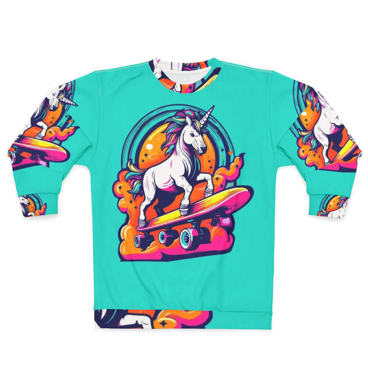 Unicorn skateboarding neon color sweatshirt