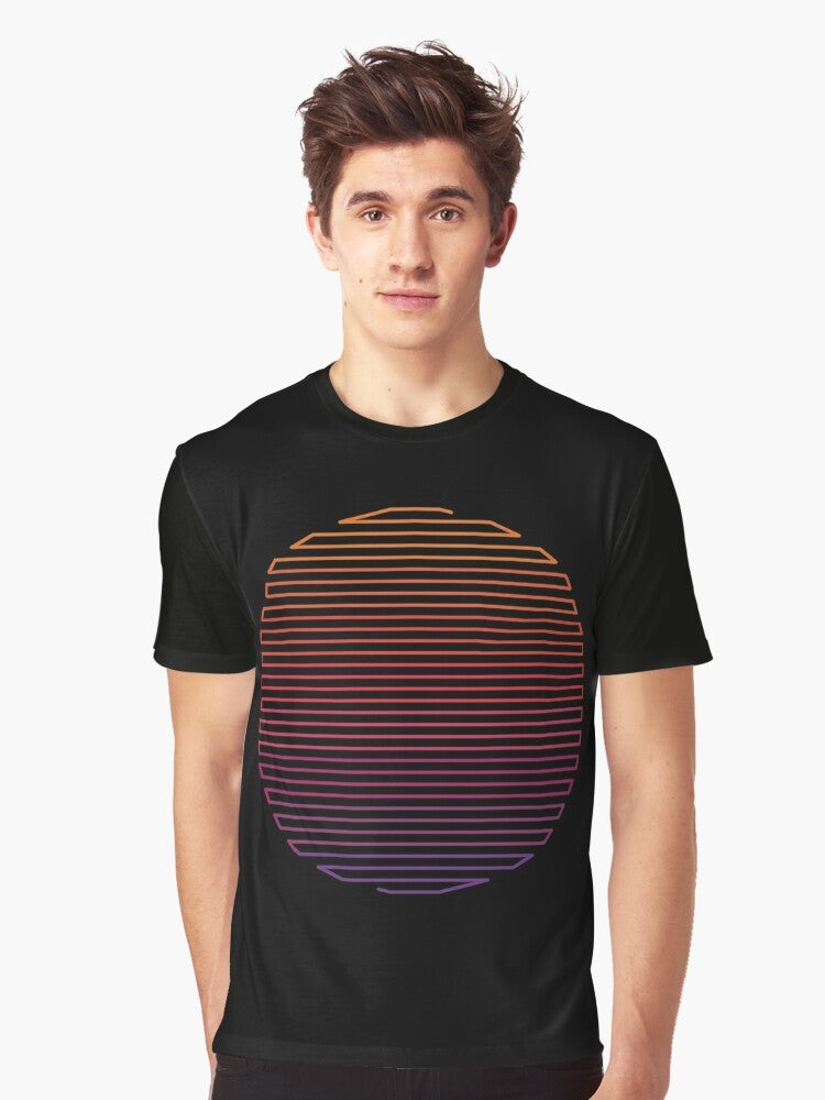 Minimalist linear light graphic t-shirt with abstract, retro-inspired design - Men