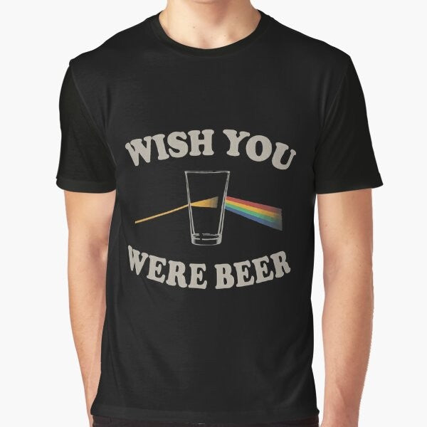 "Wish You Were Beer" graphic t-shirt featuring retro-inspired design inspired by the classic Pink Floyd song lyrics