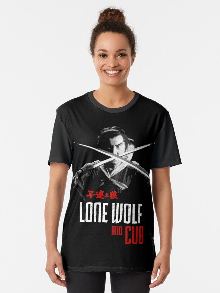 Lone Wolf and Cub Samurai Graphic T-Shirt, featuring iconic Japanese anime and cult film imagery - Women