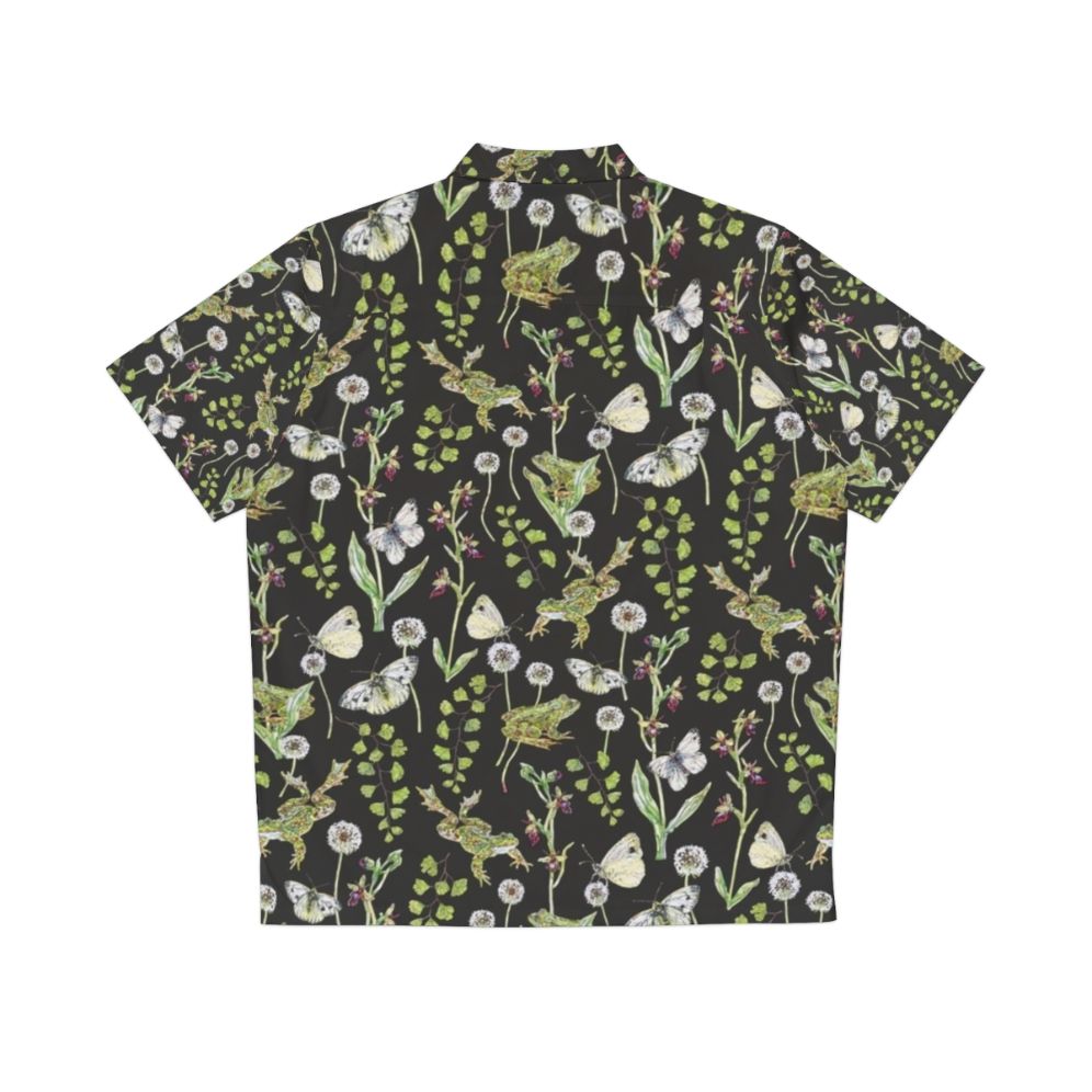 Springtime Frogs and Orchids Hawaiian Shirt featuring a watercolor design of frogs, orchids, and nature elements - Back