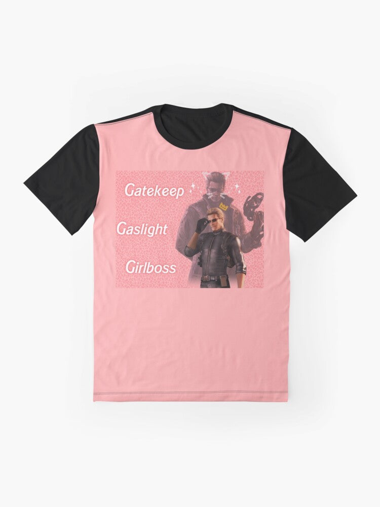 Resident Evil Albert Wesker "Gaslight Gatekeep Girlboss" Graphic T-Shirt - Flat lay