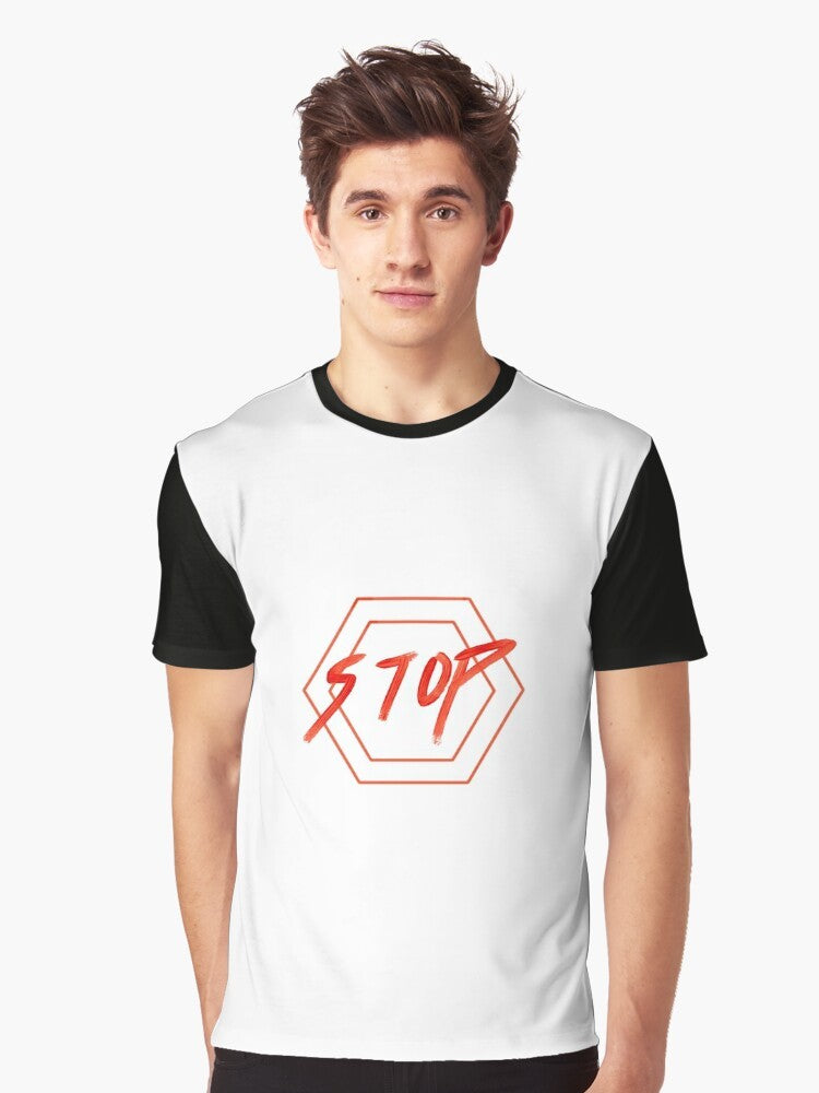 Cool Stop Graphic T-Shirt featuring a red hexagonal stop sign design - Men