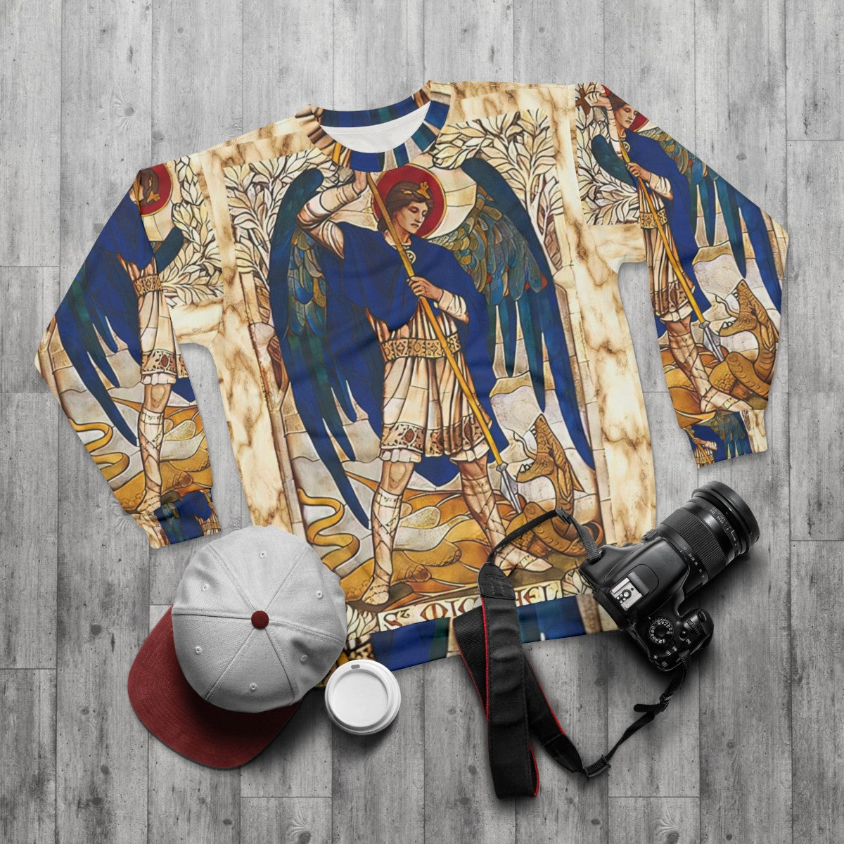 St Michael the Archangel Catholic Saint Sweatshirt - flat lay