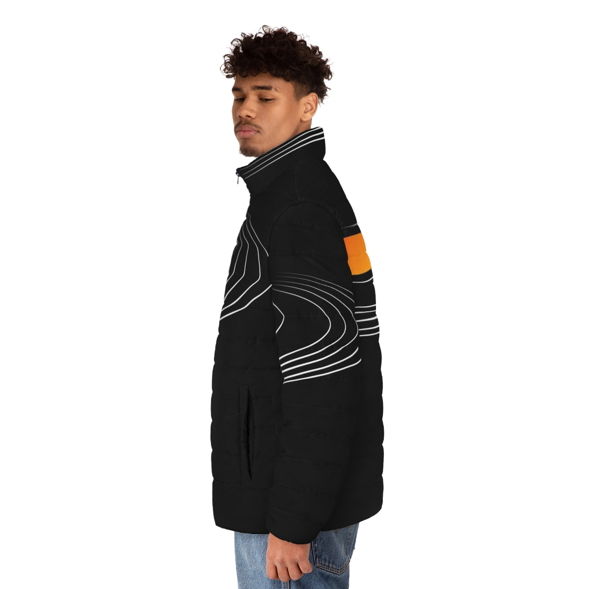 Retro Vinyl Record Puffer Jacket - Music Themed Outerwear - men side left