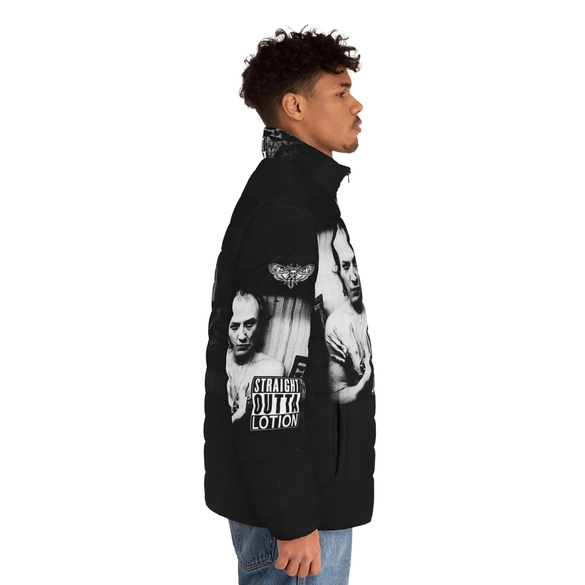 Straight Outta Lotion Puffer Jacket, a stylish and functional winter coat - men side right