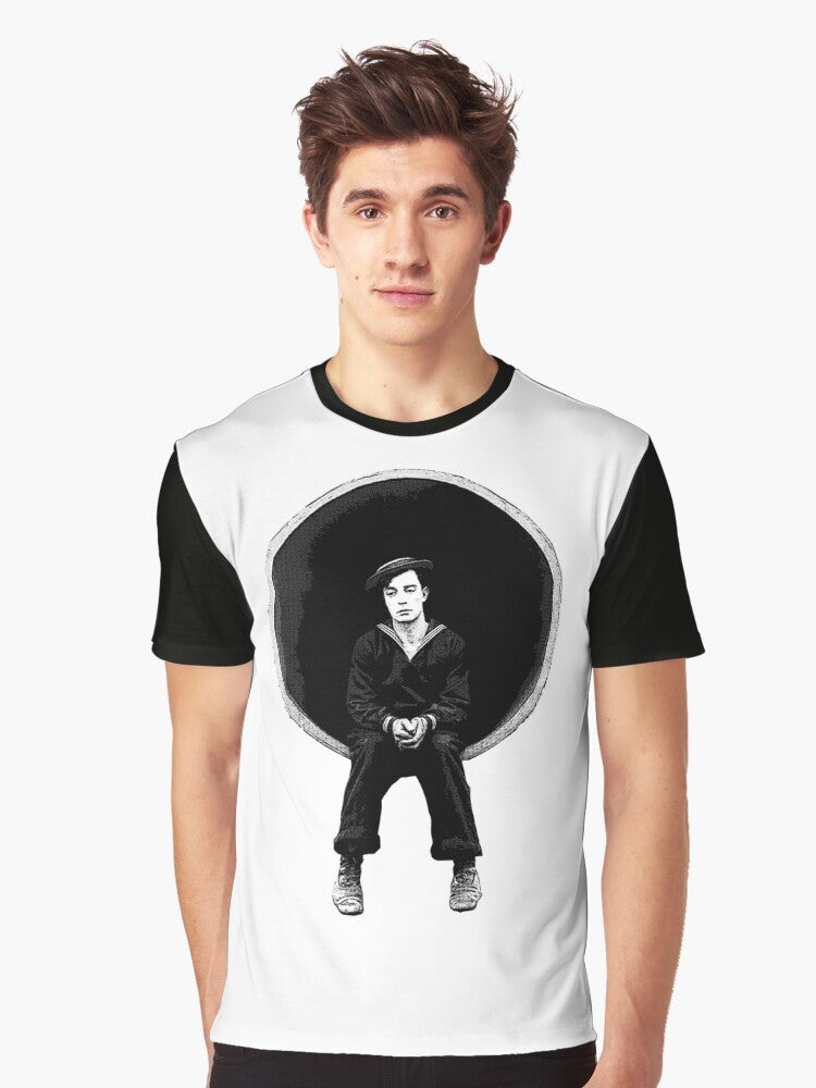 Vintage graphic tee featuring Buster Keaton, the iconic silent film comedian, from the movie "The Navigator" - Men