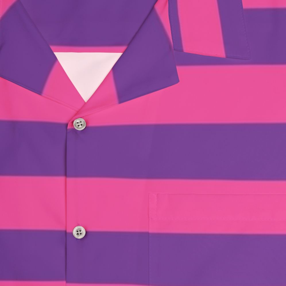 Pink and purple striped cheshire cat Hawaiian shirt - Detail