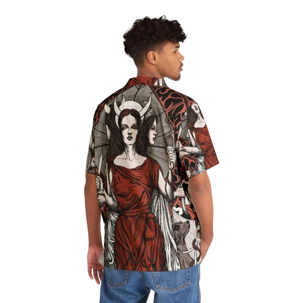 Hecate Gothic Hawaiian Shirt featuring a dark moon goddess design - People Back