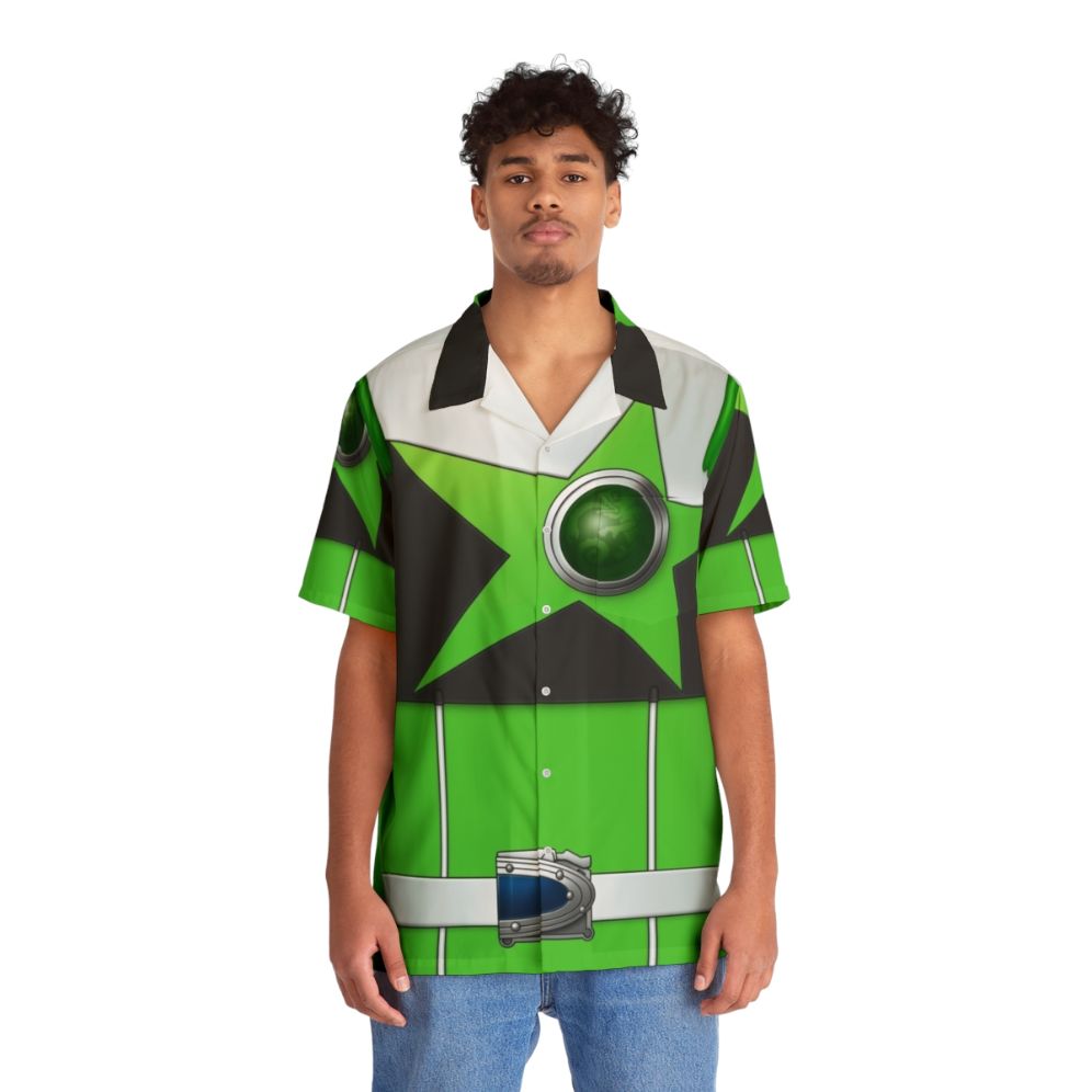 Chameleon green hawaiian shirt with space and galaxy design - People Front