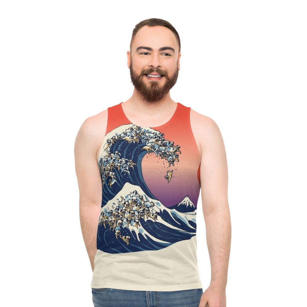 Pug Surfing The Great Wave Unisex Tank Top - men