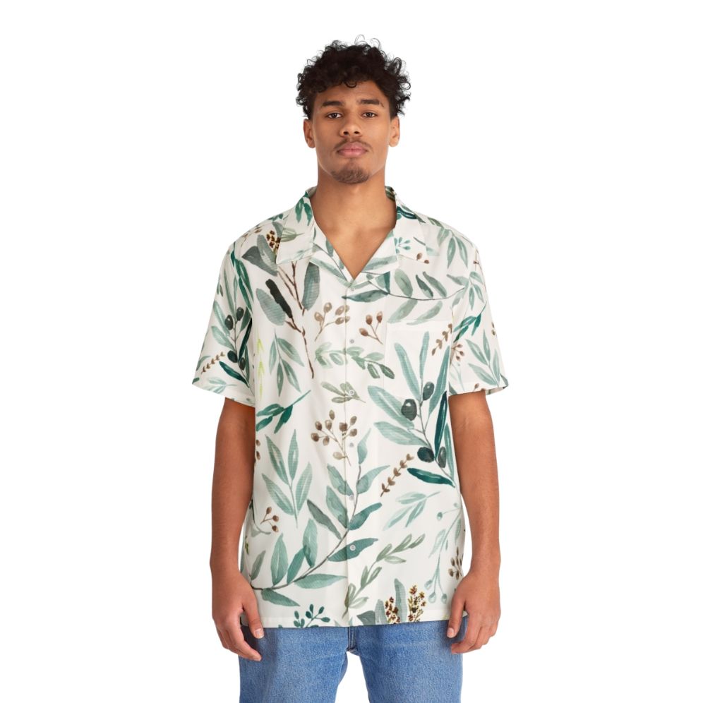 Boho Eucalyptus Leaves Pattern Hawaiian Shirt - People Front