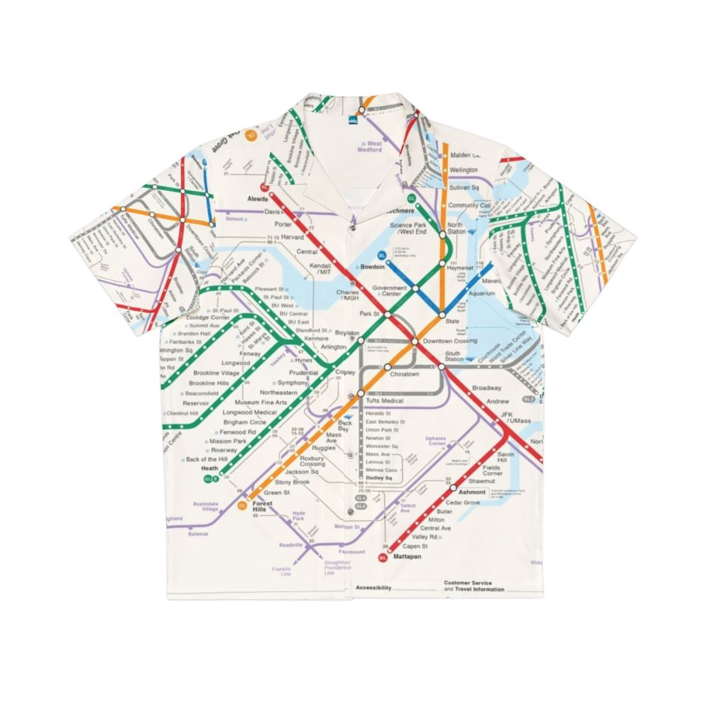 Boston area transportation map printed on a Hawaiian shirt