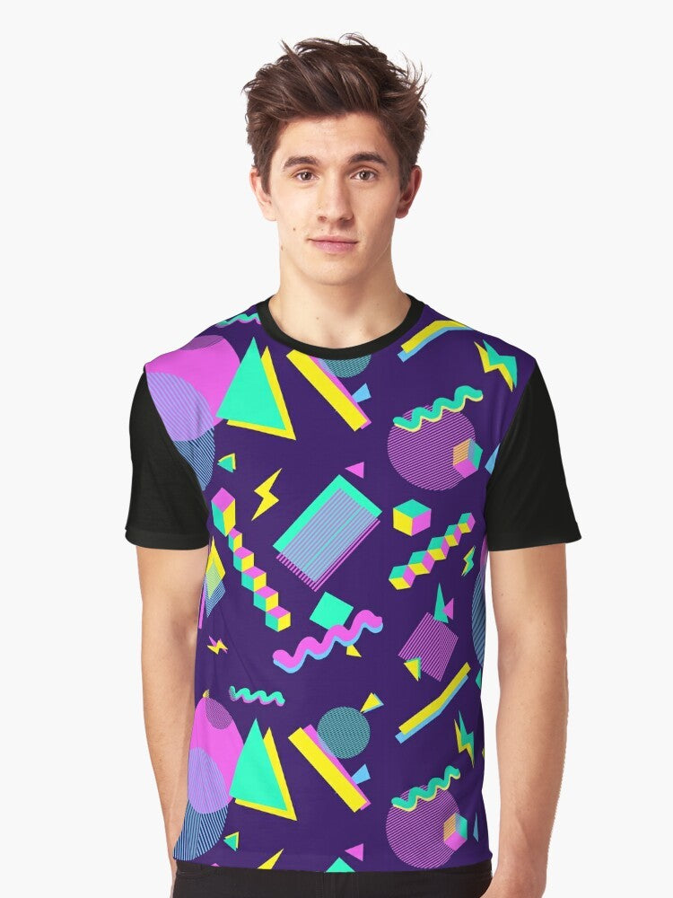 Retro bowling alley-inspired graphic t-shirt with vaporwave and corporate aesthetics - Men