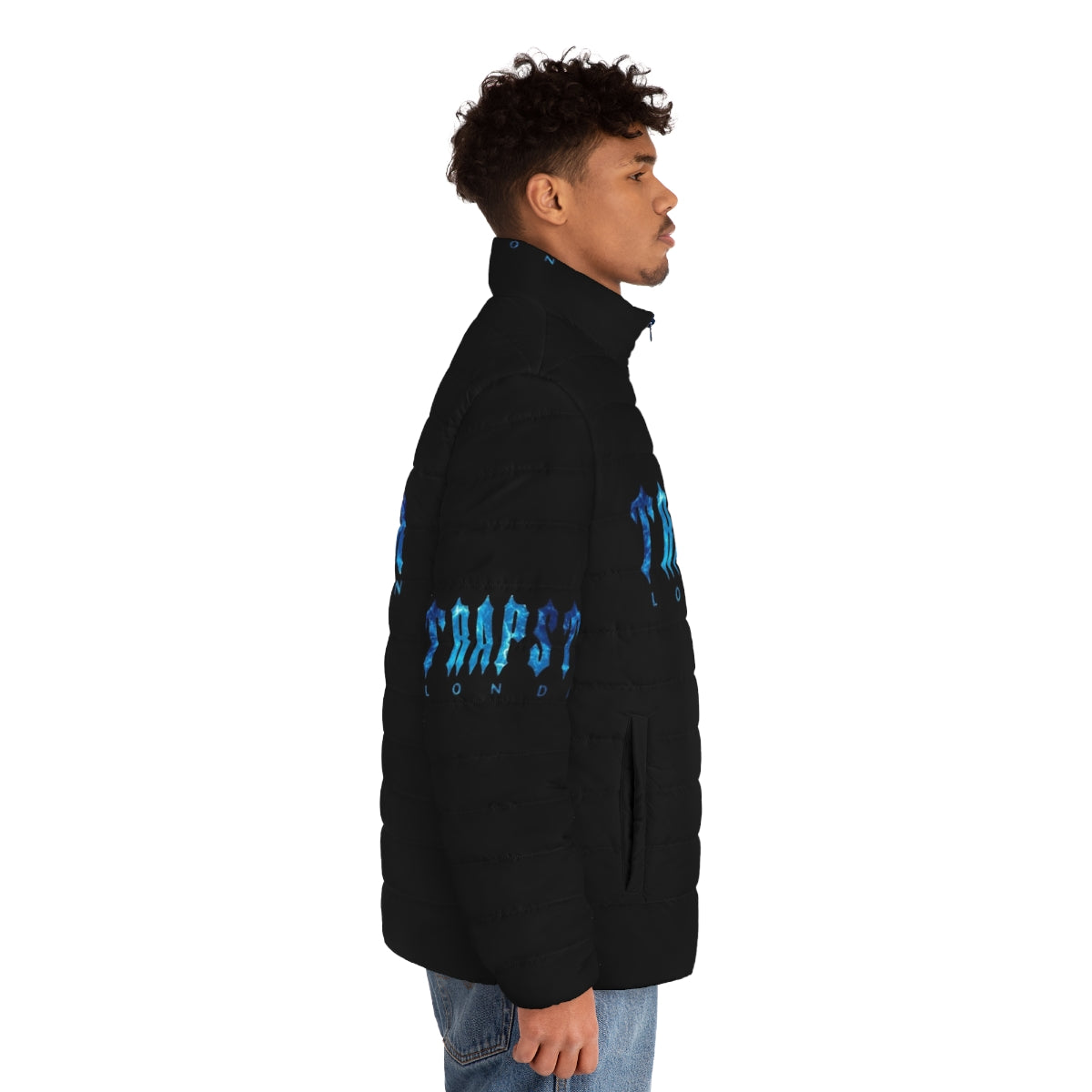 Trapstar Puffer Jacket in Black and Blue - men side right