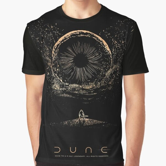 Graphic t-shirt featuring the iconic sandworm from the Dune sci-fi universe